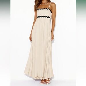 Elegant Cream Maxi Dress with Black Trim